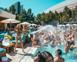 las vegas liquid pool lounge pool party with bottle girls